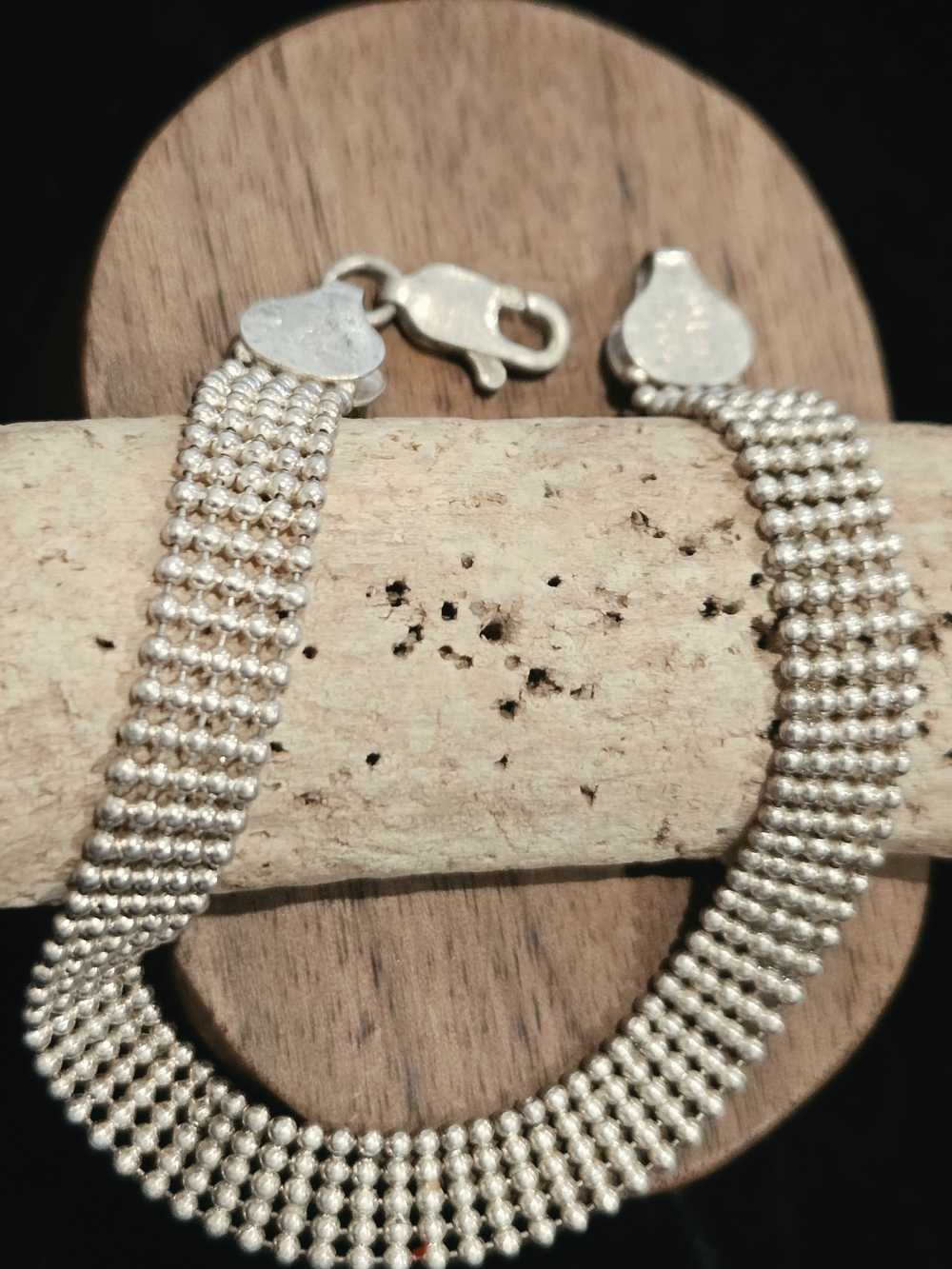 Vintage FAS 925 ITALY Sterling Silver Beaded 5 Strand Mesh Bracelet - Silver